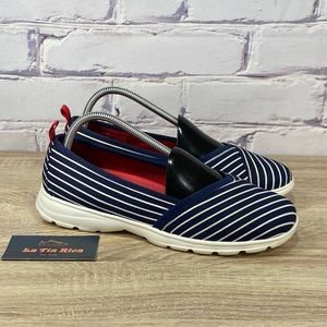 Lands’ End Navy White Striped Loafer Flats Wide
